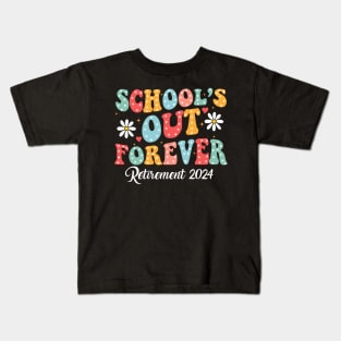 Groovy School's Out Forever Retirement 2024 Retired Teacher Kids T-Shirt